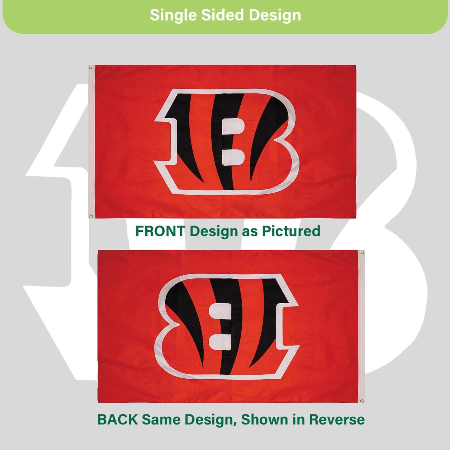 Cincinnati Bengals Single Sided Flag with 2 Grommets, 3'x5'