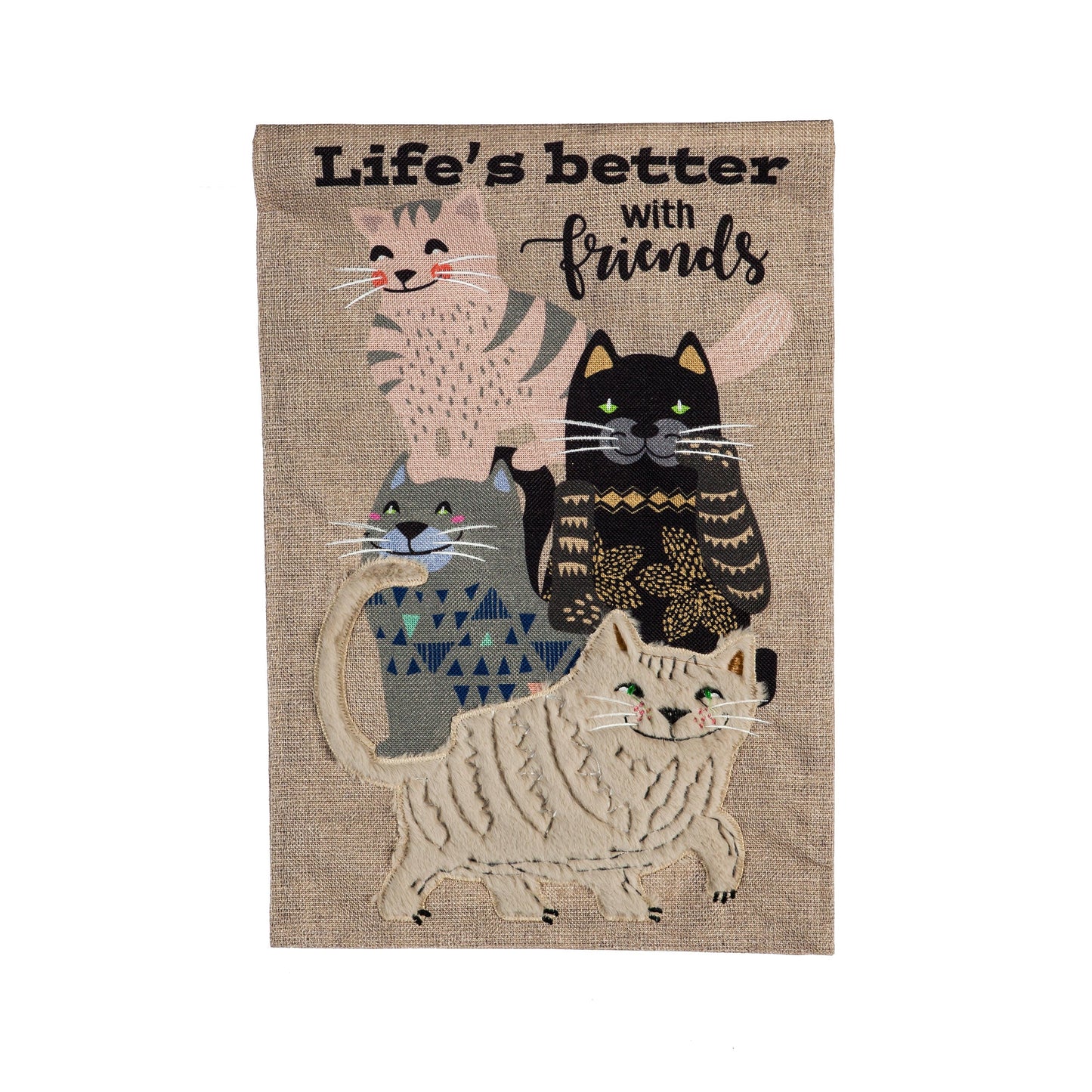 Life's Better with Cat Friends Garden Burlap Flag