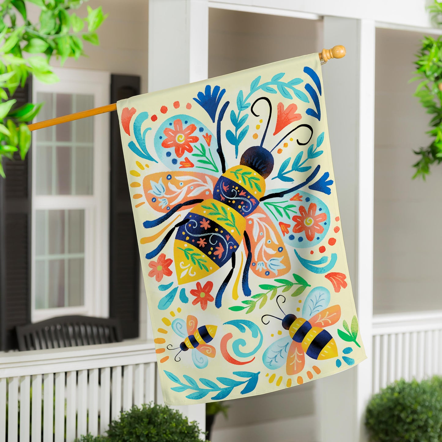 Patterned Bee Applique House Flag