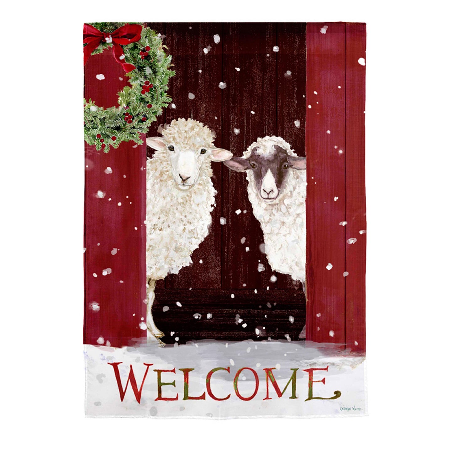 Sheep in the Barn Suede House Flag