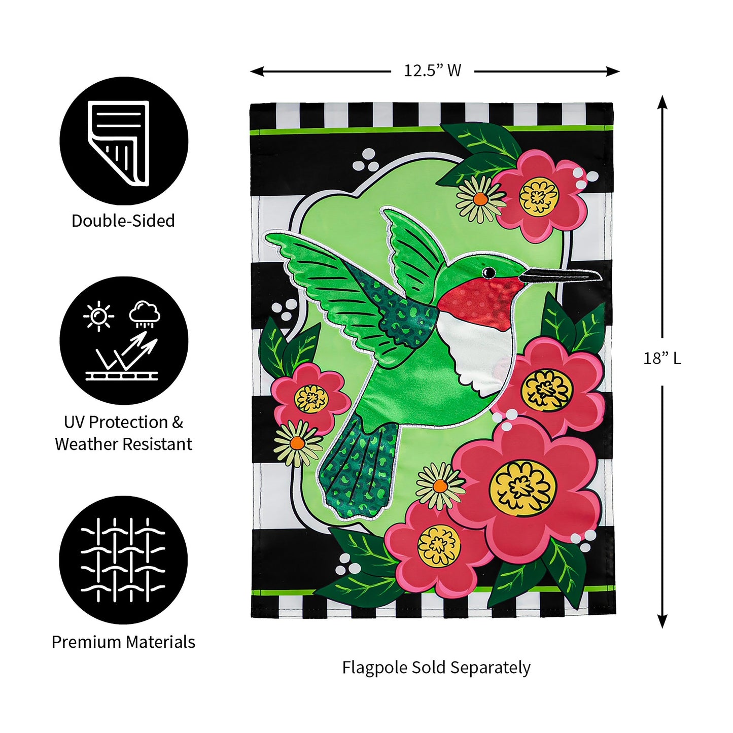 Spring Hummingbird Garden Applique Flag