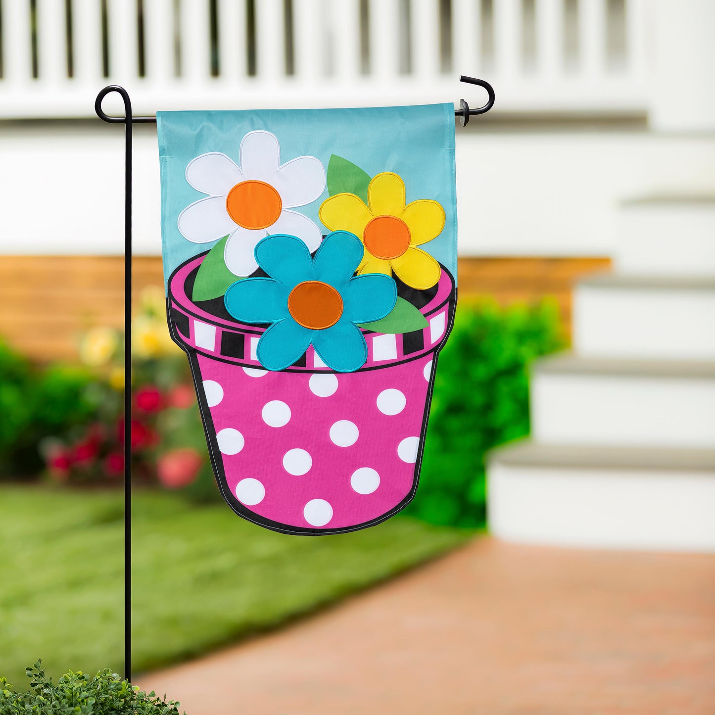 Pink Dot Flower Basic Applique Garden Flag