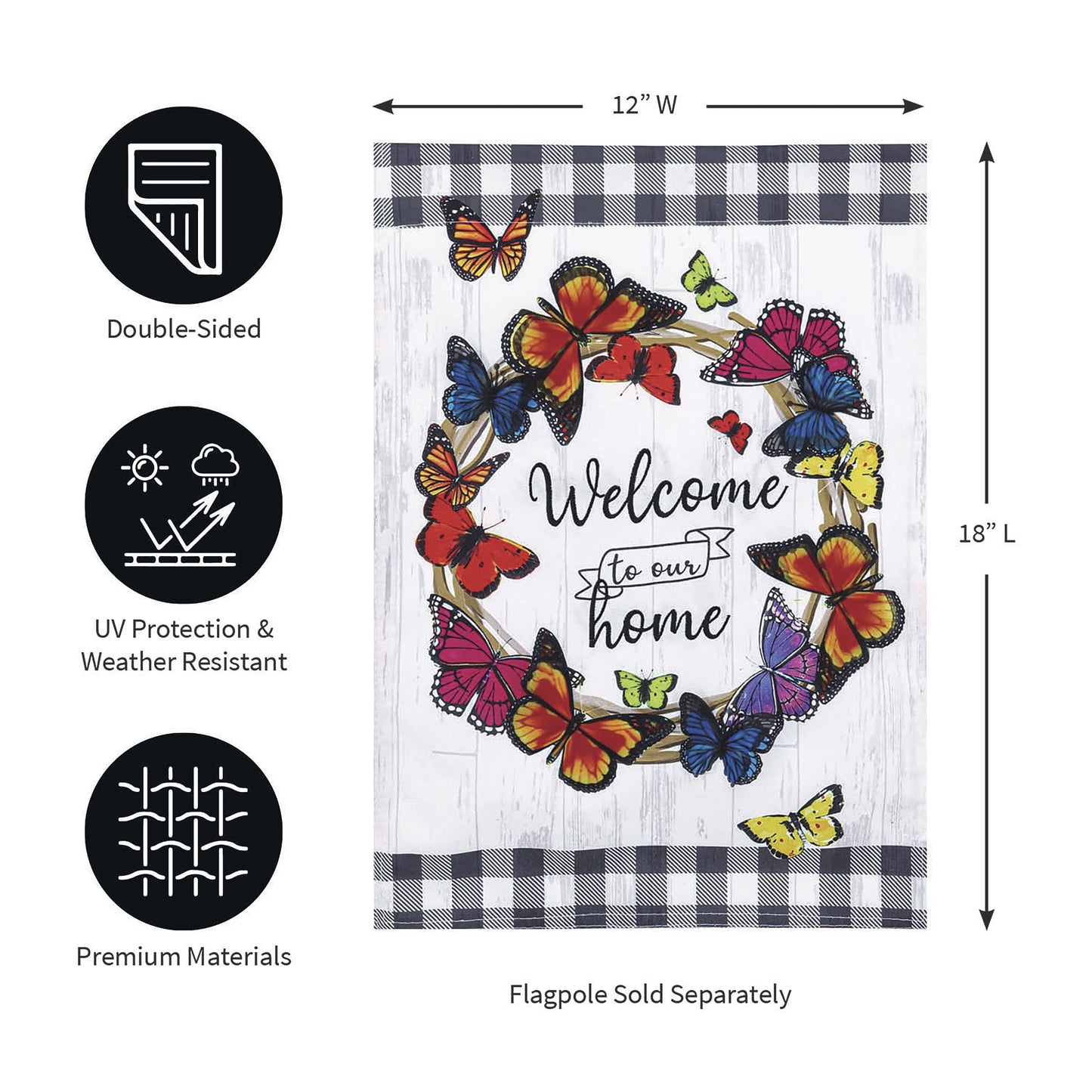 Butterfly Welcome Wreath Garden Linen Flag