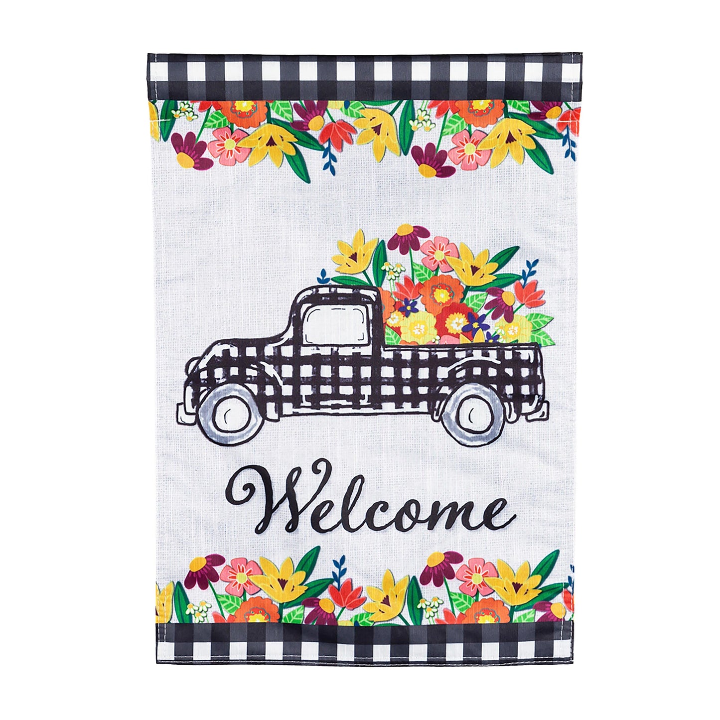 Plaid Truck Floral Garden Strié Flag