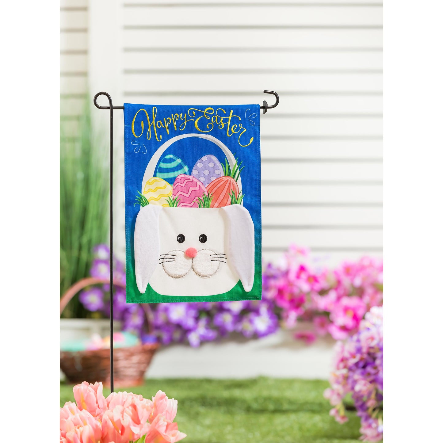 Easter Bunny Basket Garden Burlap Flag