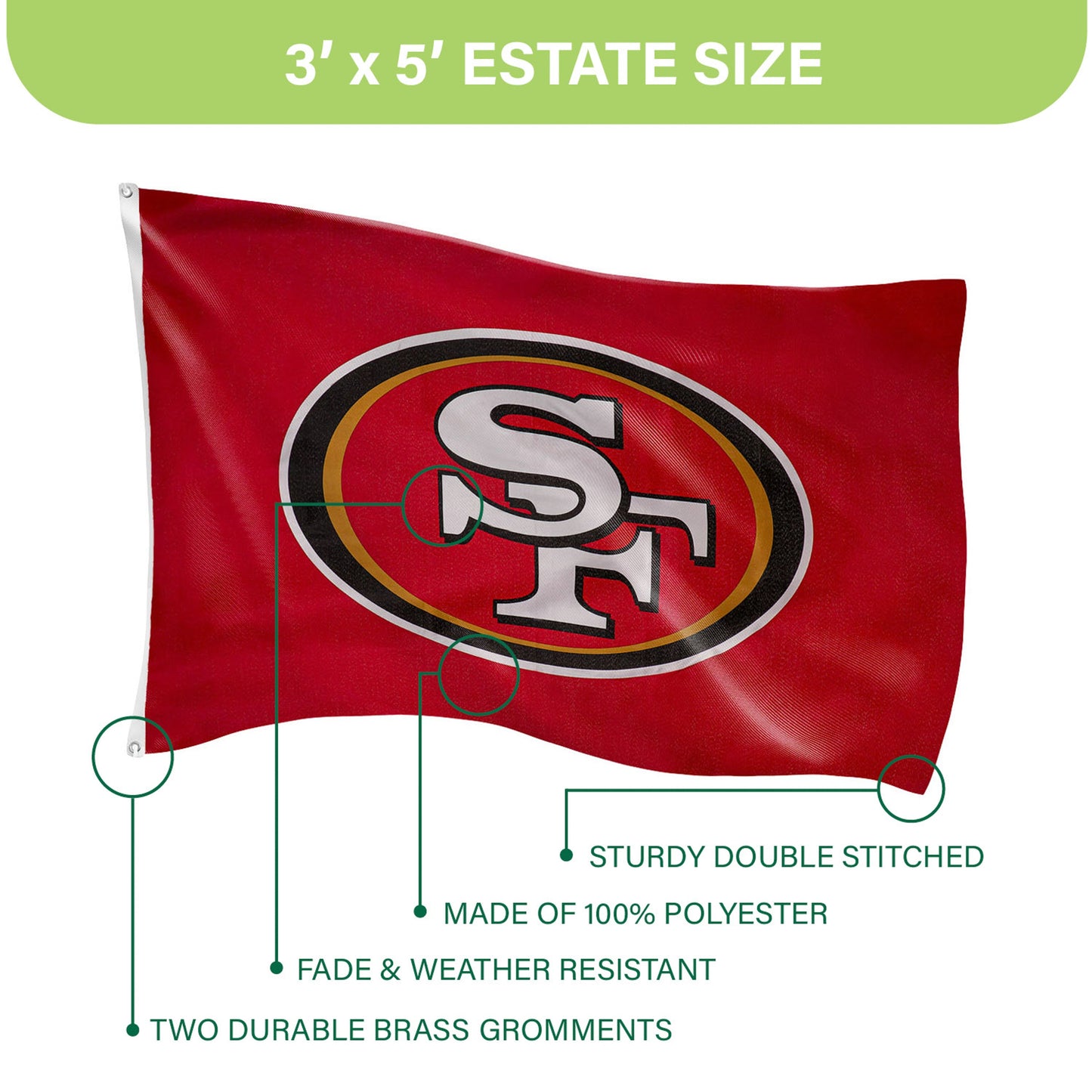 San Francisco 49ers Single Sided Estate Flag with 2 Grommets, 3'x5'