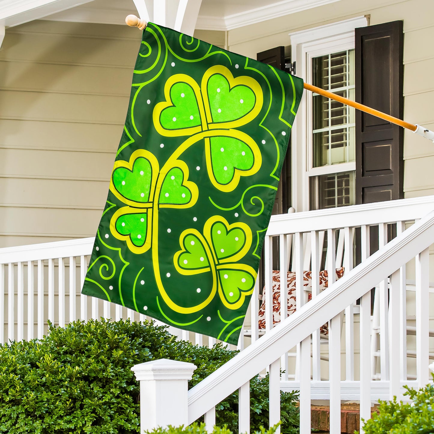 Lucky Clovers Applique House Flag