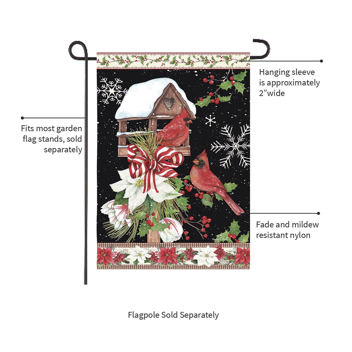 Joyful Cardinal Winter Visit Suede Garden Flag
