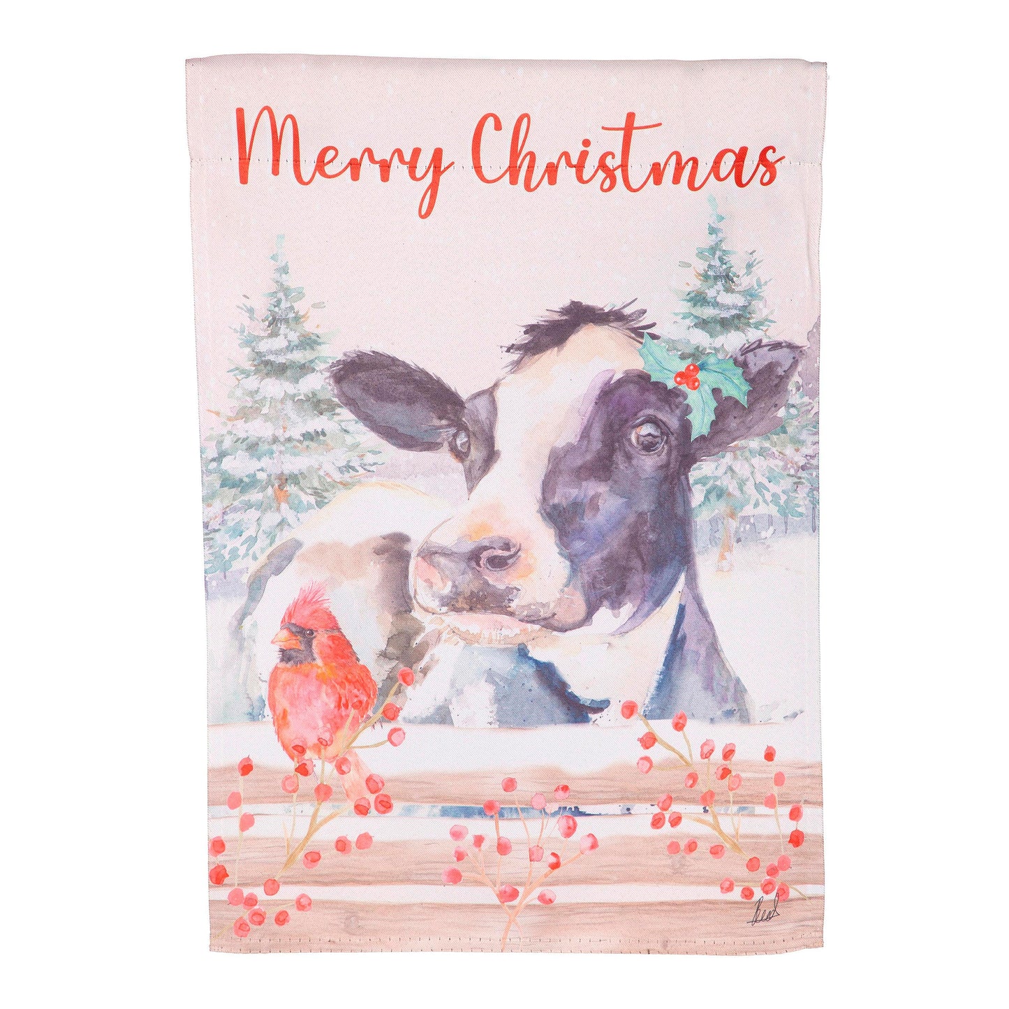 Cow and Cardinal Suede House Flag