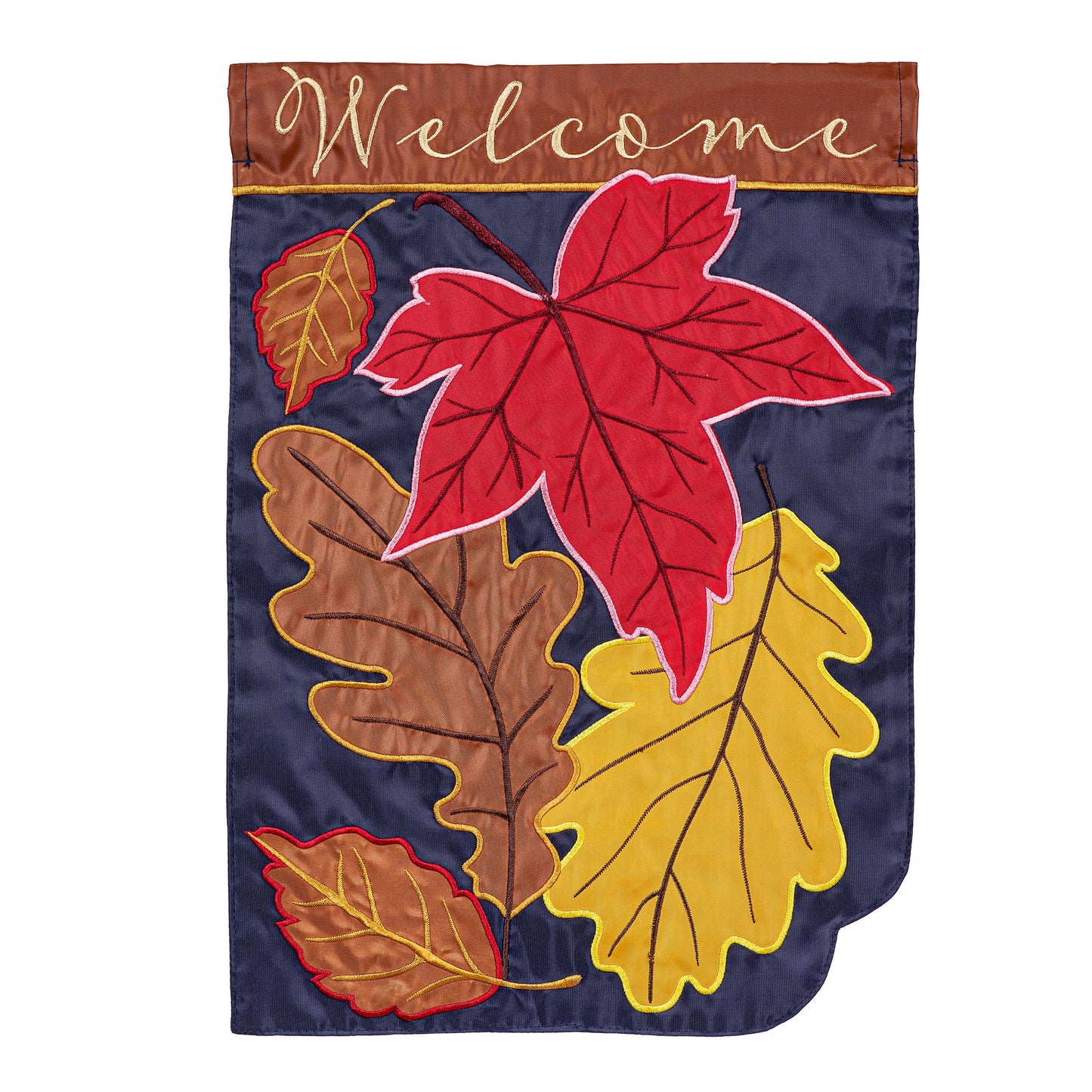 Fall Leaves On Navy Applique Garden Flag