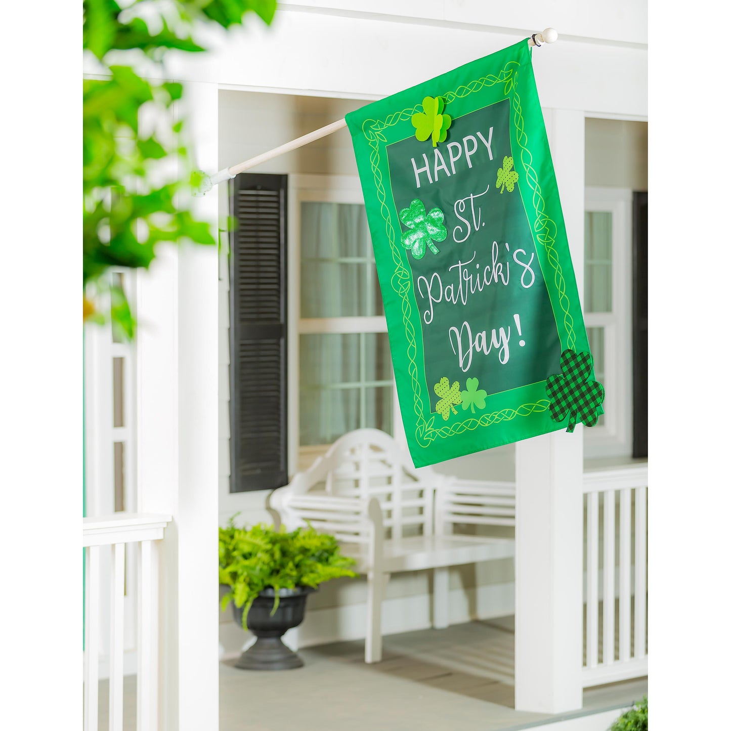 St. Patrick's Patterned Shamrocks Applique House Flag
