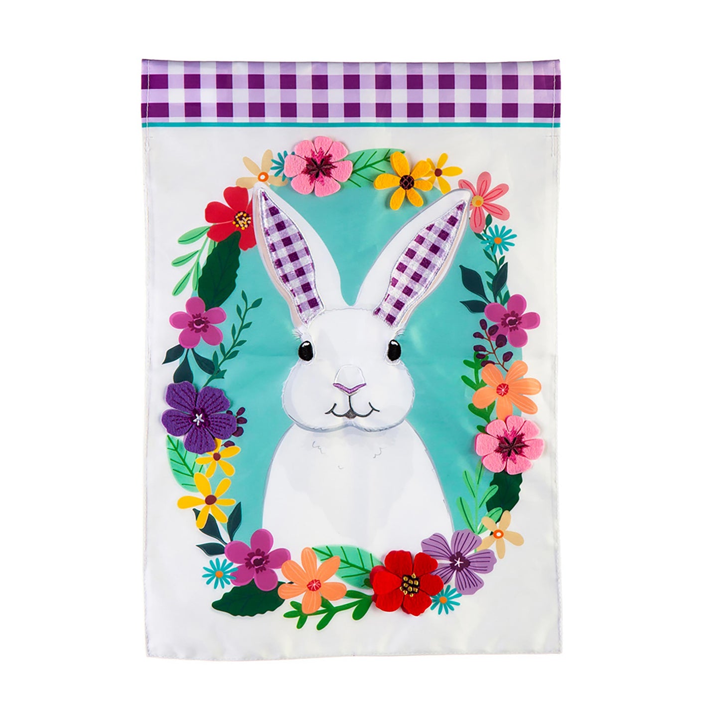 Gingham Bunny Garden Applique Flag