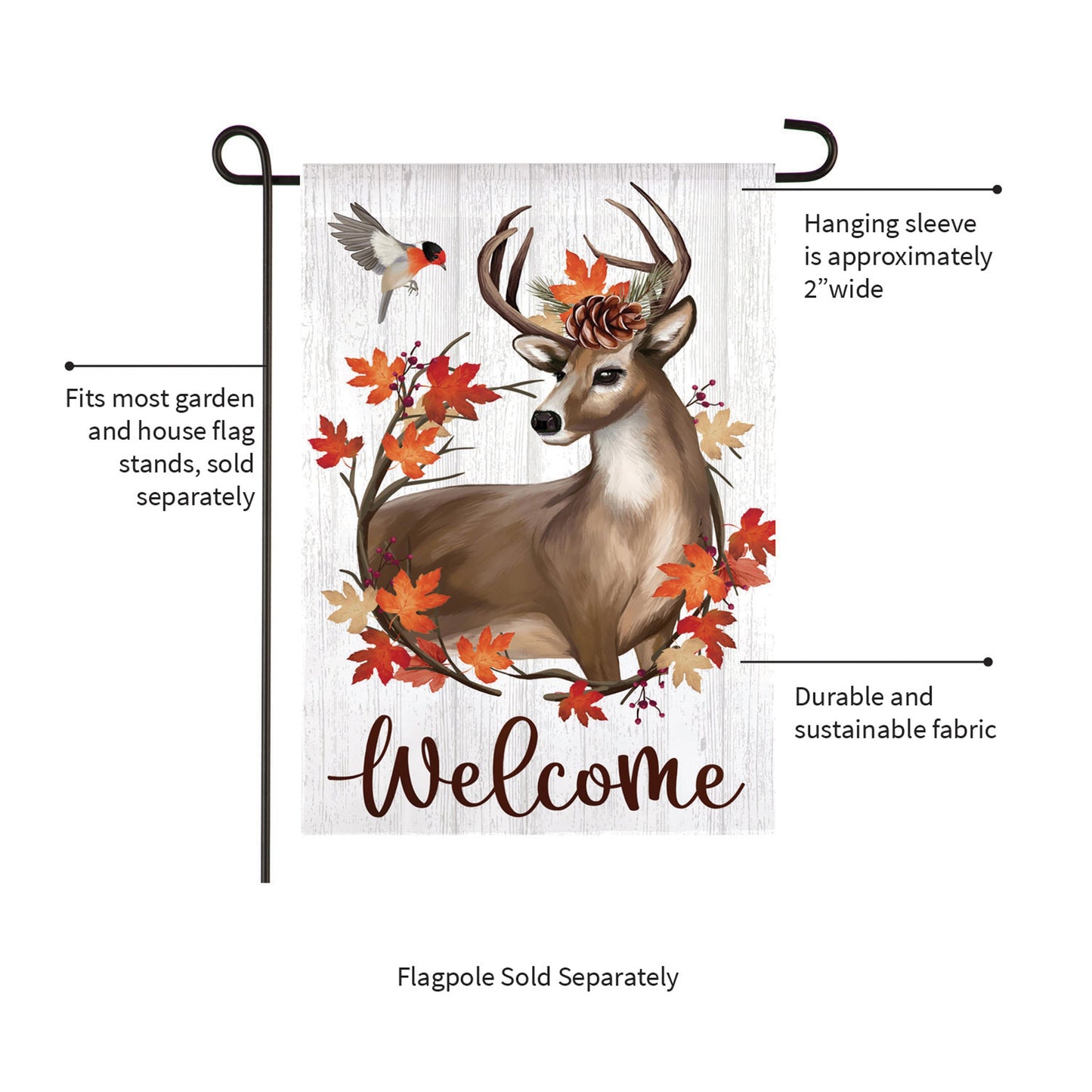 Autumn Deer Wreath Moire Garden Flag