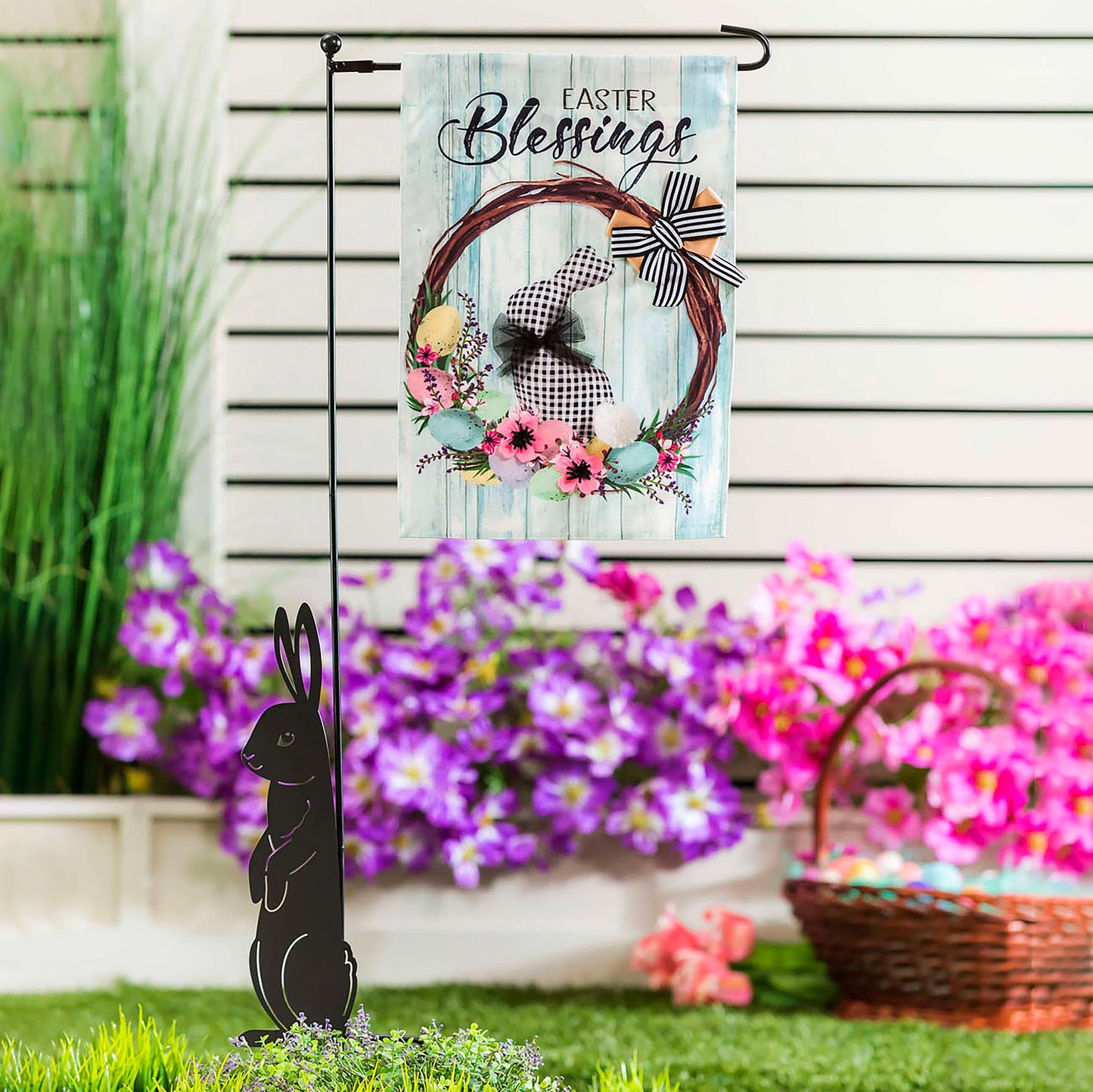 Buffalo Check Bunny Wreath Garden Burlap Flag