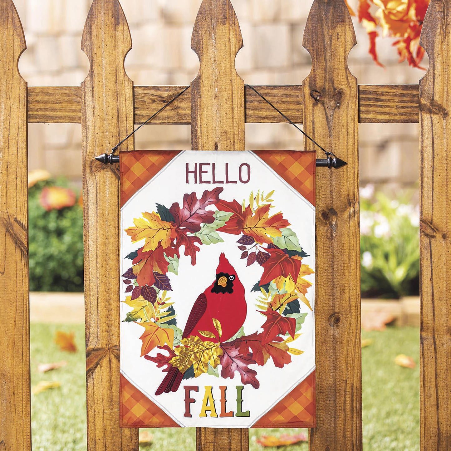 Hello Fall Cardinal Wreath Garden Linen Flag