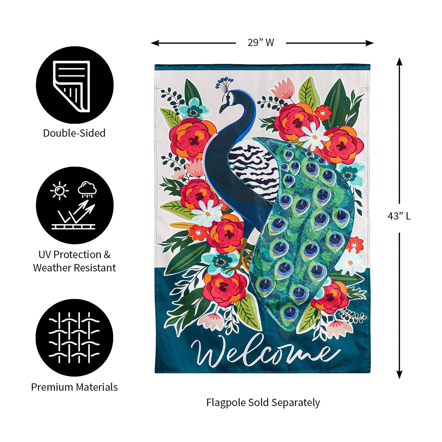 Floral Peacock House Linen Flag