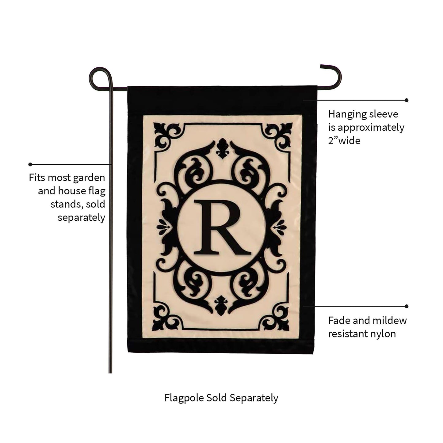 Cambridge Monogram Garden Applique Flag, Letter R