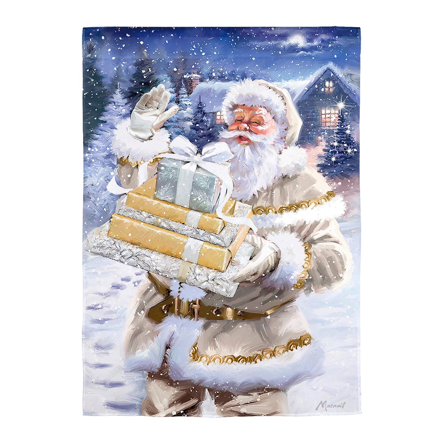 Santa and Presents Suede Garden Flag