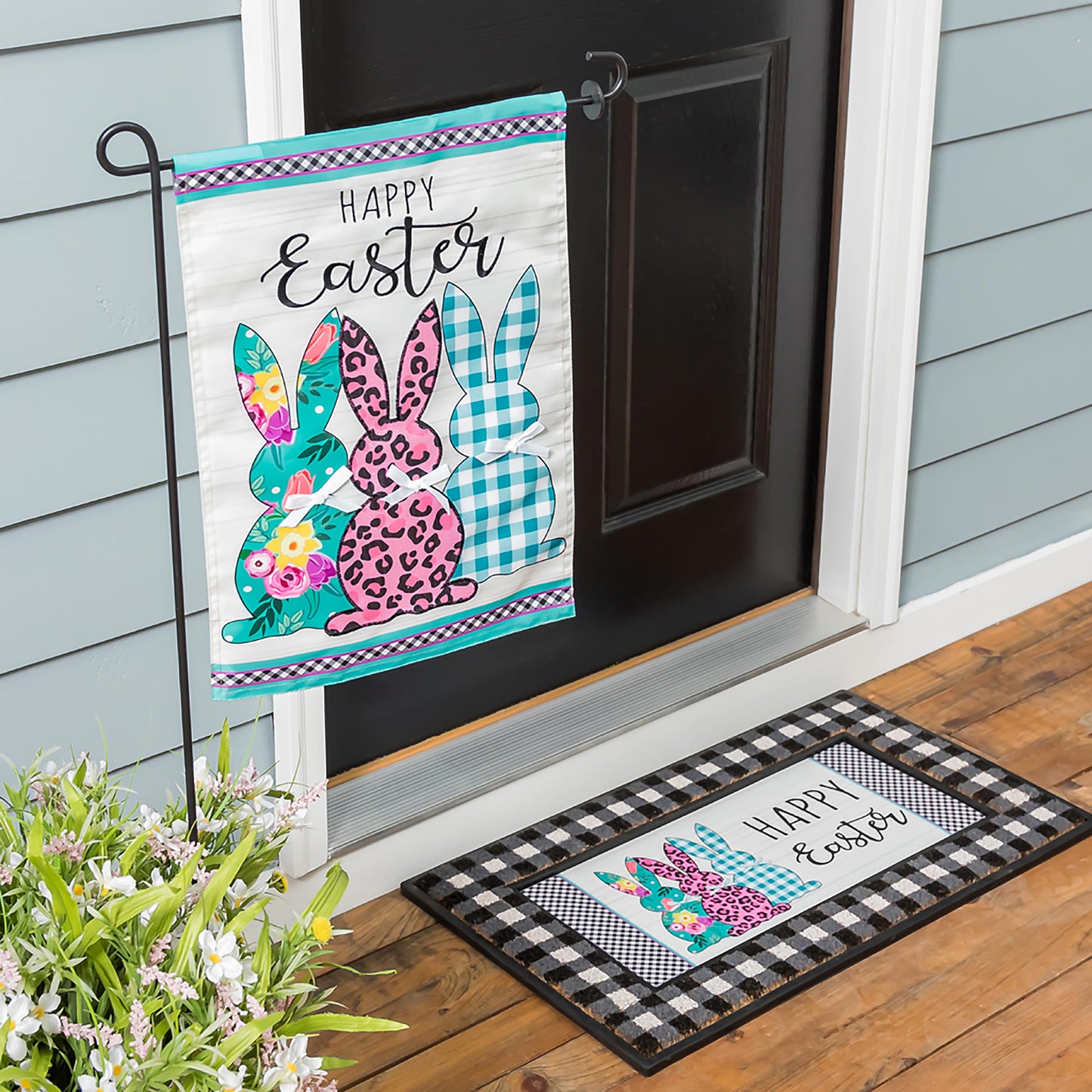 Bright Bunnies Garden Applique Flag