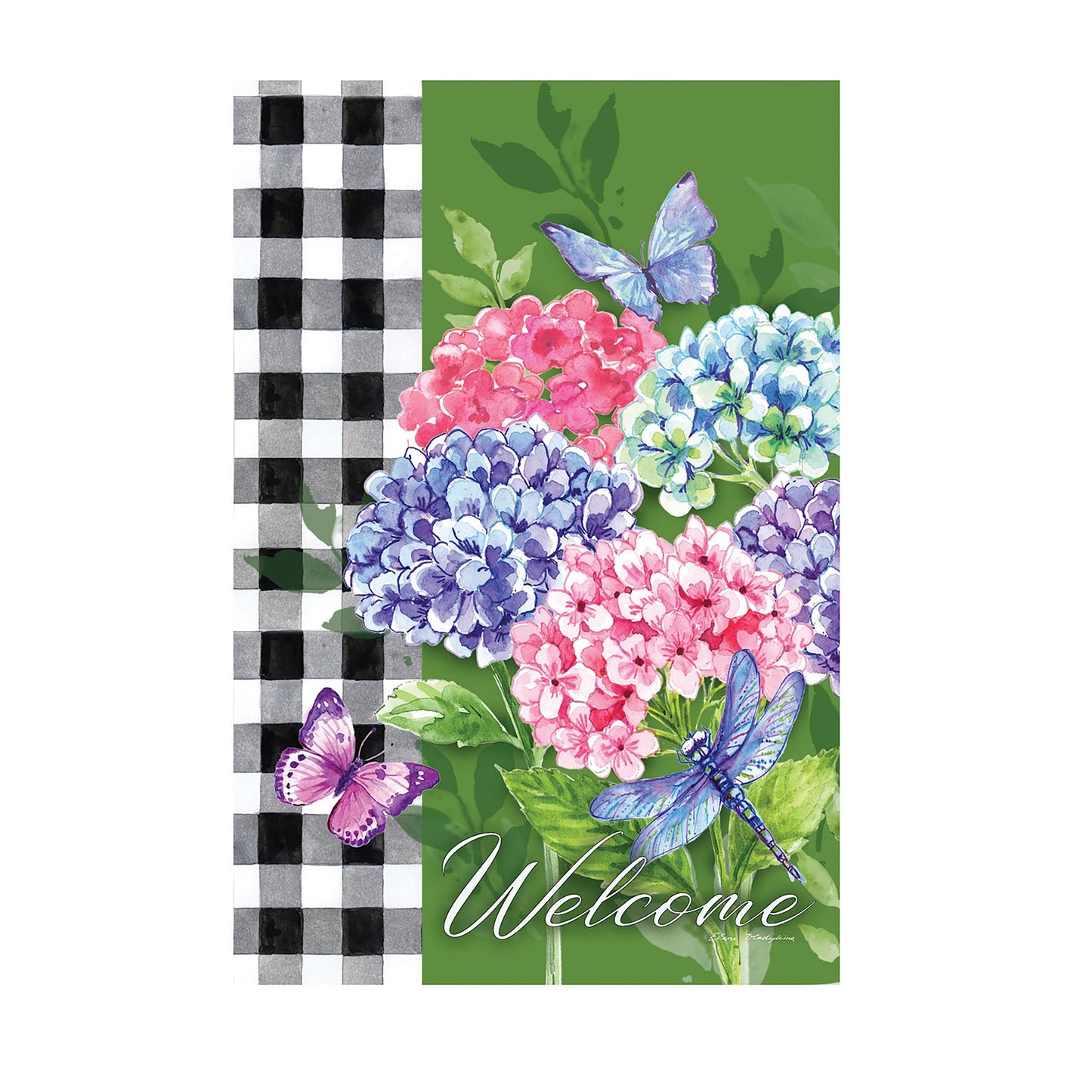 Hydrangea Checks Garden Suede Flag