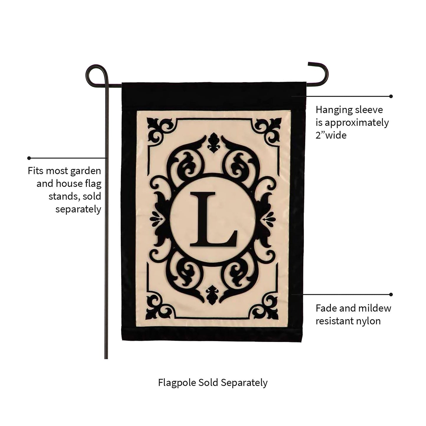 Cambridge Monogram Garden Applique Flag, Letter L