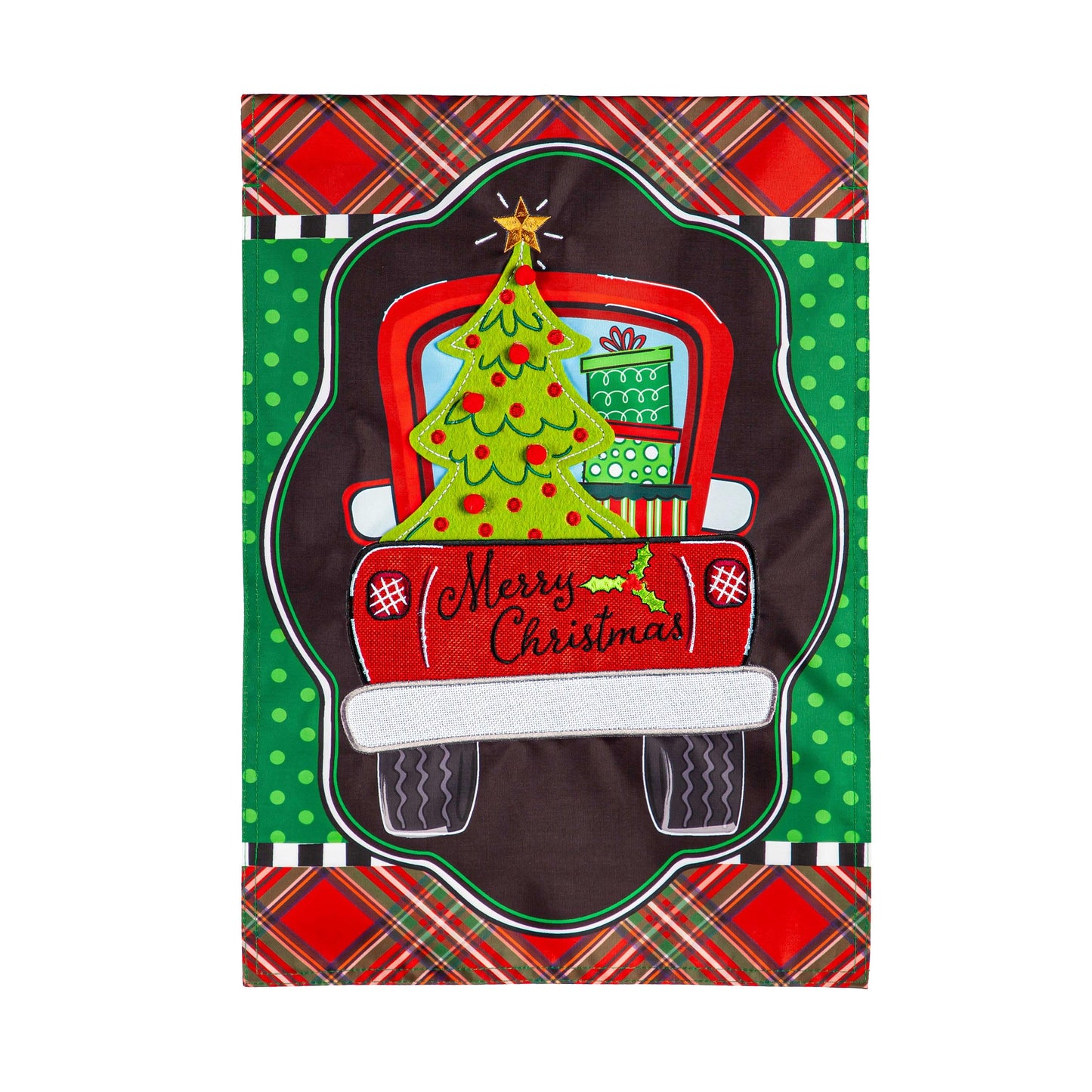 Patterned Christmas Truck Applique Garden Flag
