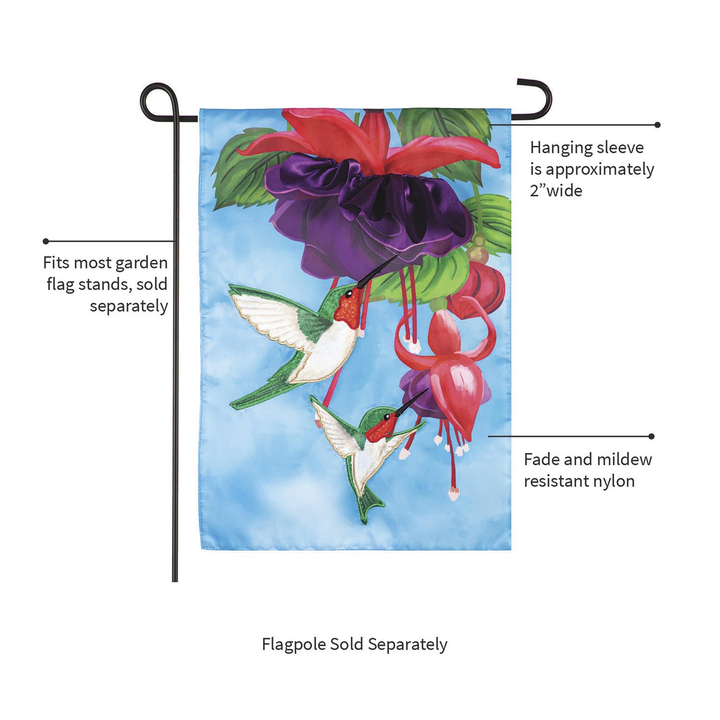 Hummingbirds Applique Garden Flag