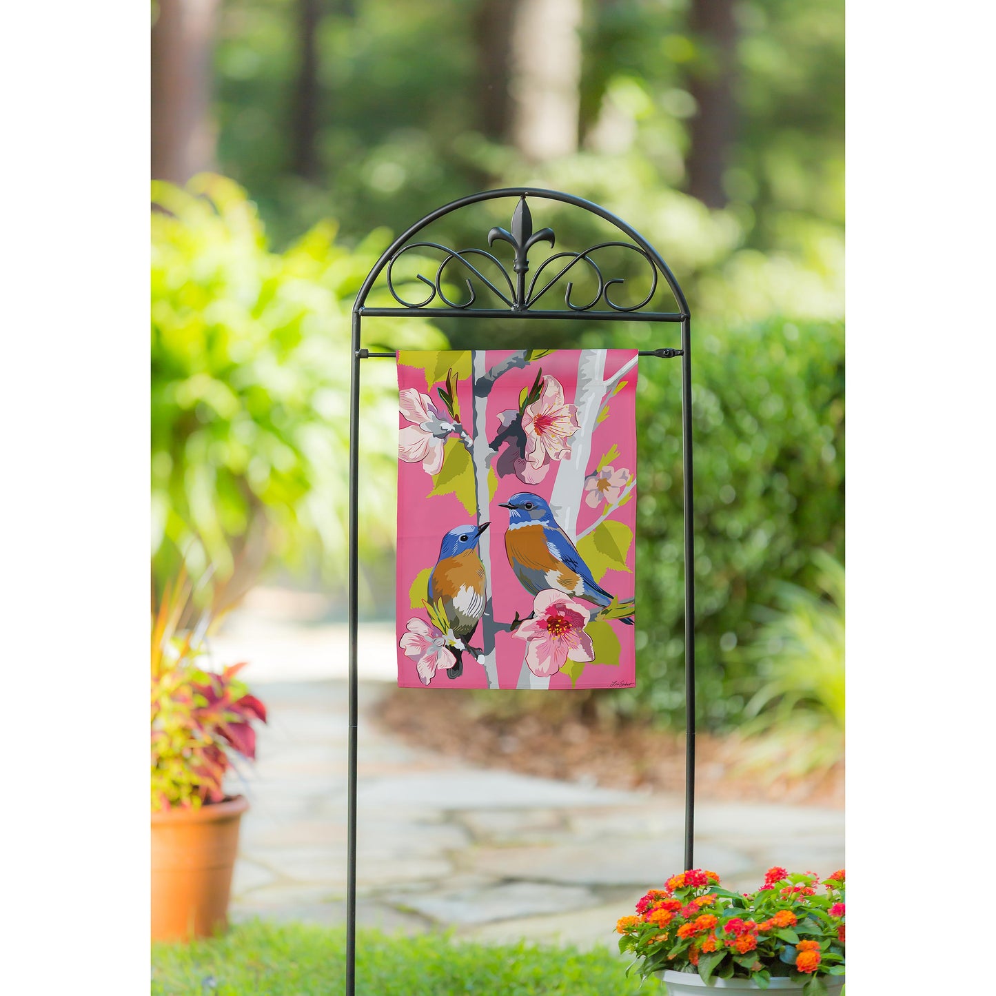 Birdies on Cherry Blossoms Suede House Flag