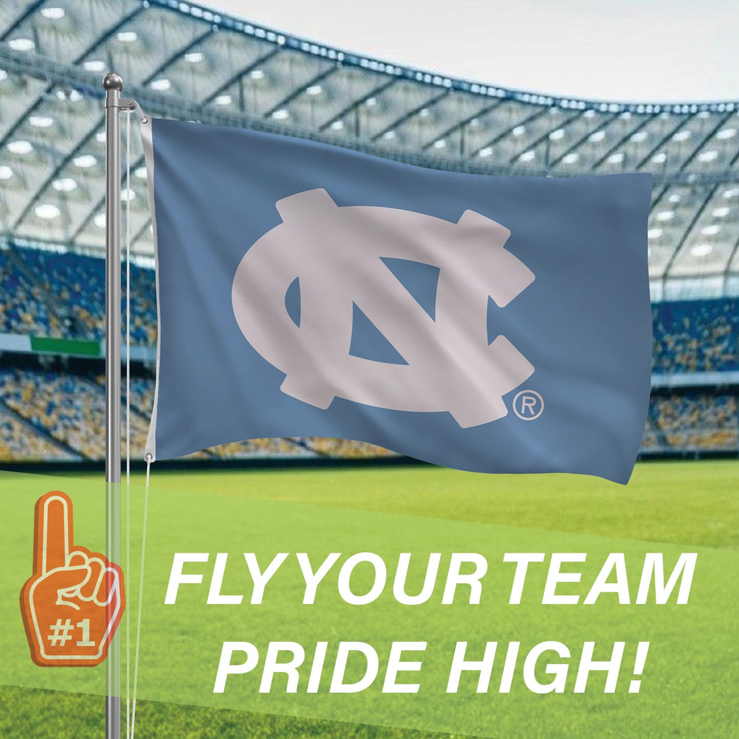 University of North Carolina Single Sided Flag w/ 2 Grommets, 3'x5'