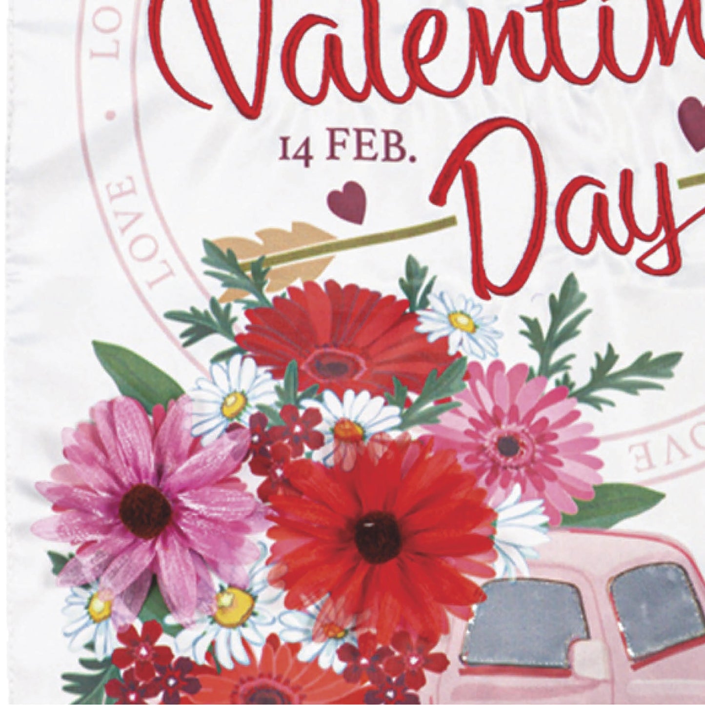 Valentine's Flower Truck Applique Garden Flag