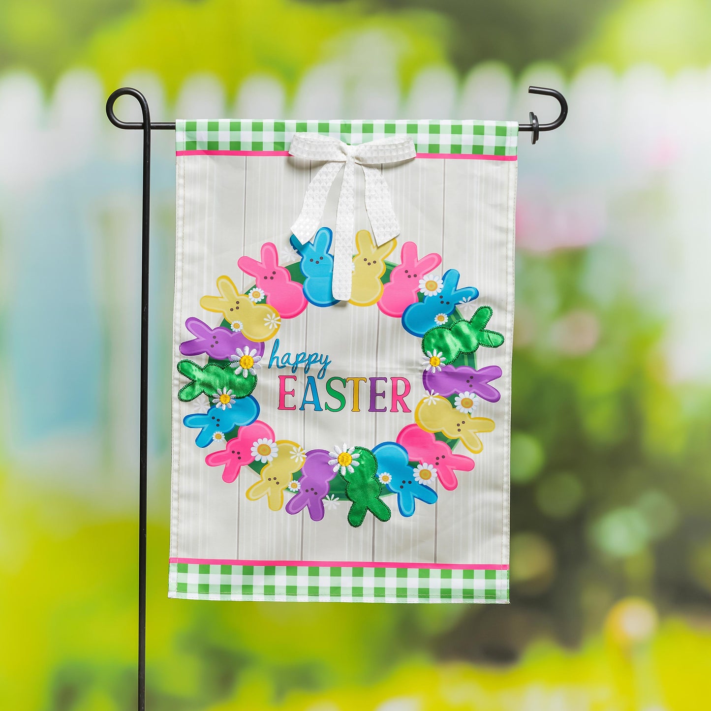 Colorful Bunny Wreath Garden Applique Flag