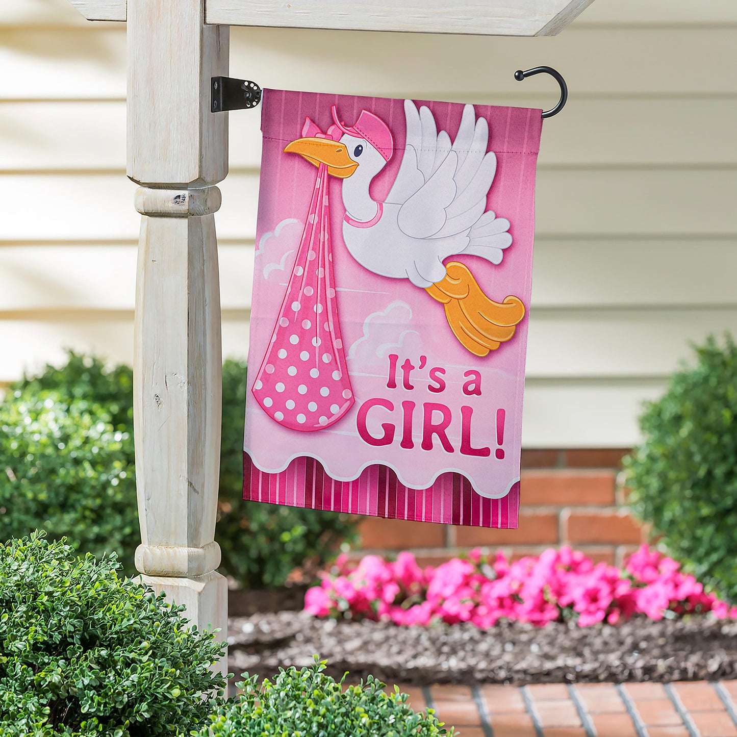 Stork with Special Delivery Suede Garden Flag, Girl