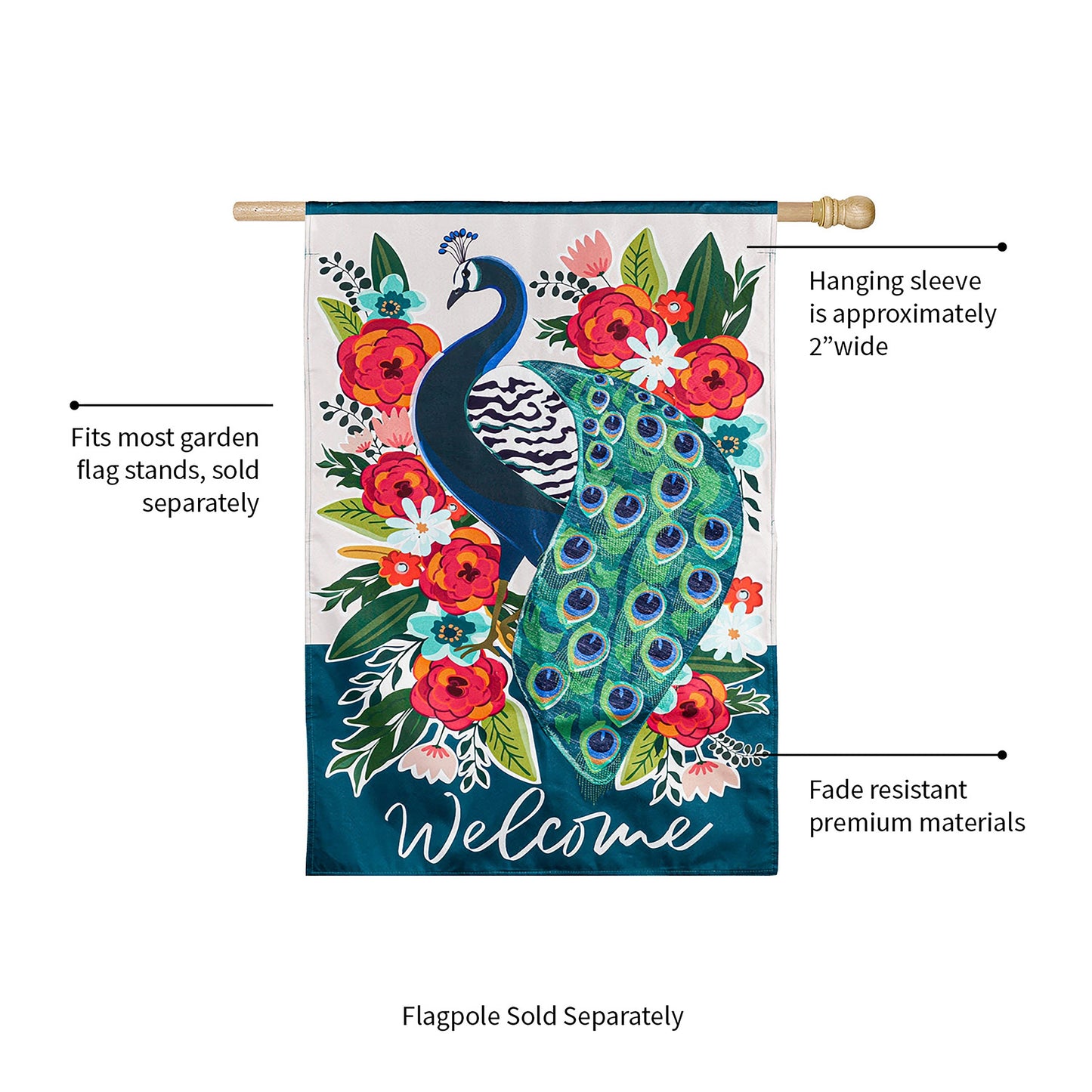 Floral Peacock House Linen Flag