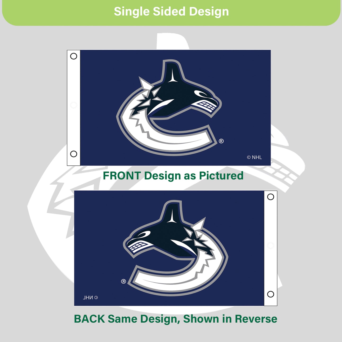 Vancouver Canucks Single Sided Flag w/ 2 Grommets, 3'x5'
