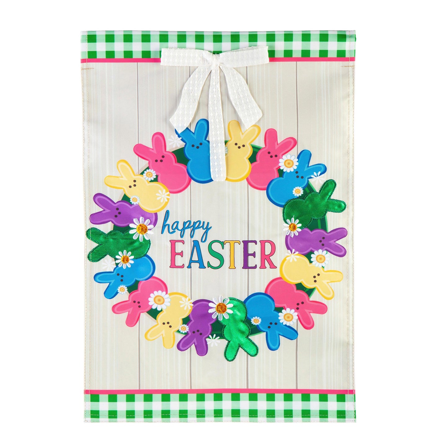 Colorful Bunny Wreath Applique House Flag