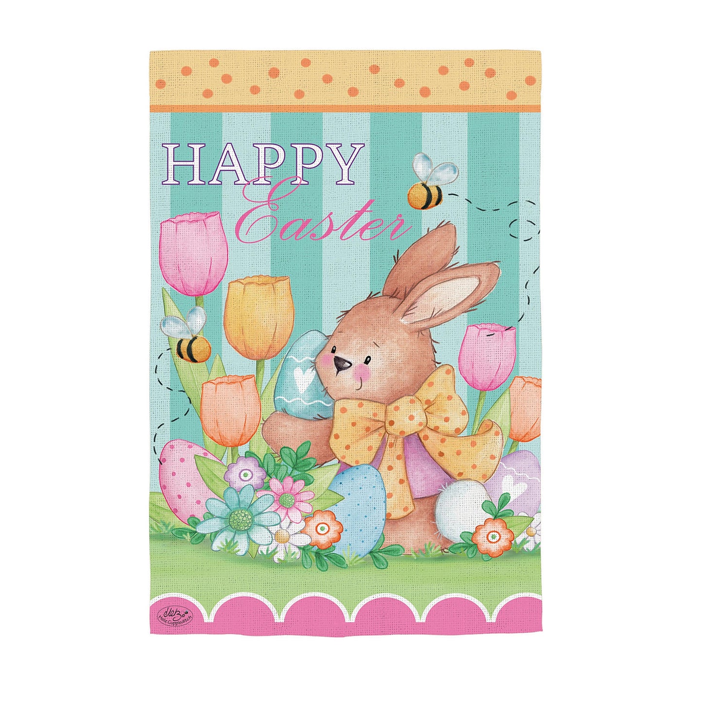 Bee & Brown Bunny Burlap Garden Flag