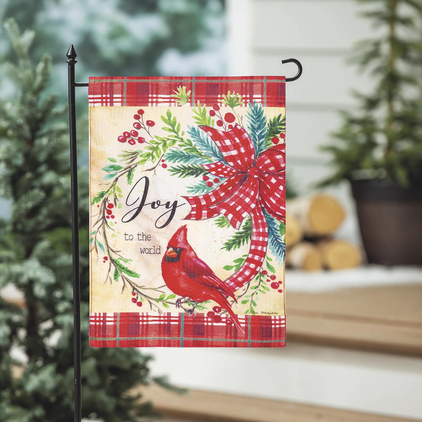 Cardinal Joy Burlap Garden Flag