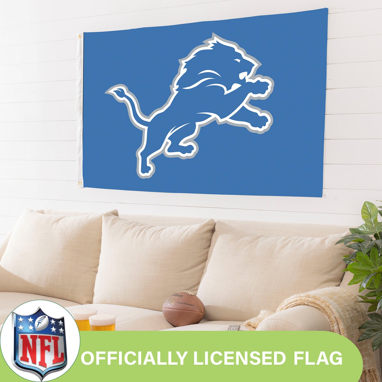 Detroit Lions Single Sided Flag w/ 2 Grommets, 3'x5'