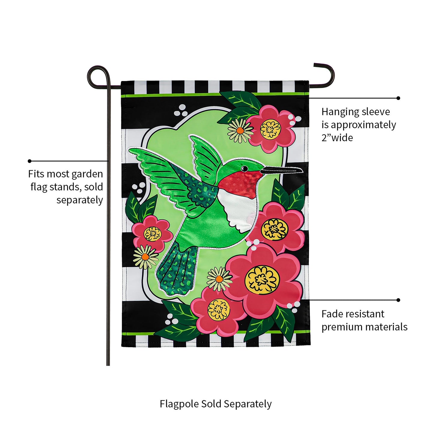 Spring Hummingbird Garden Applique Flag