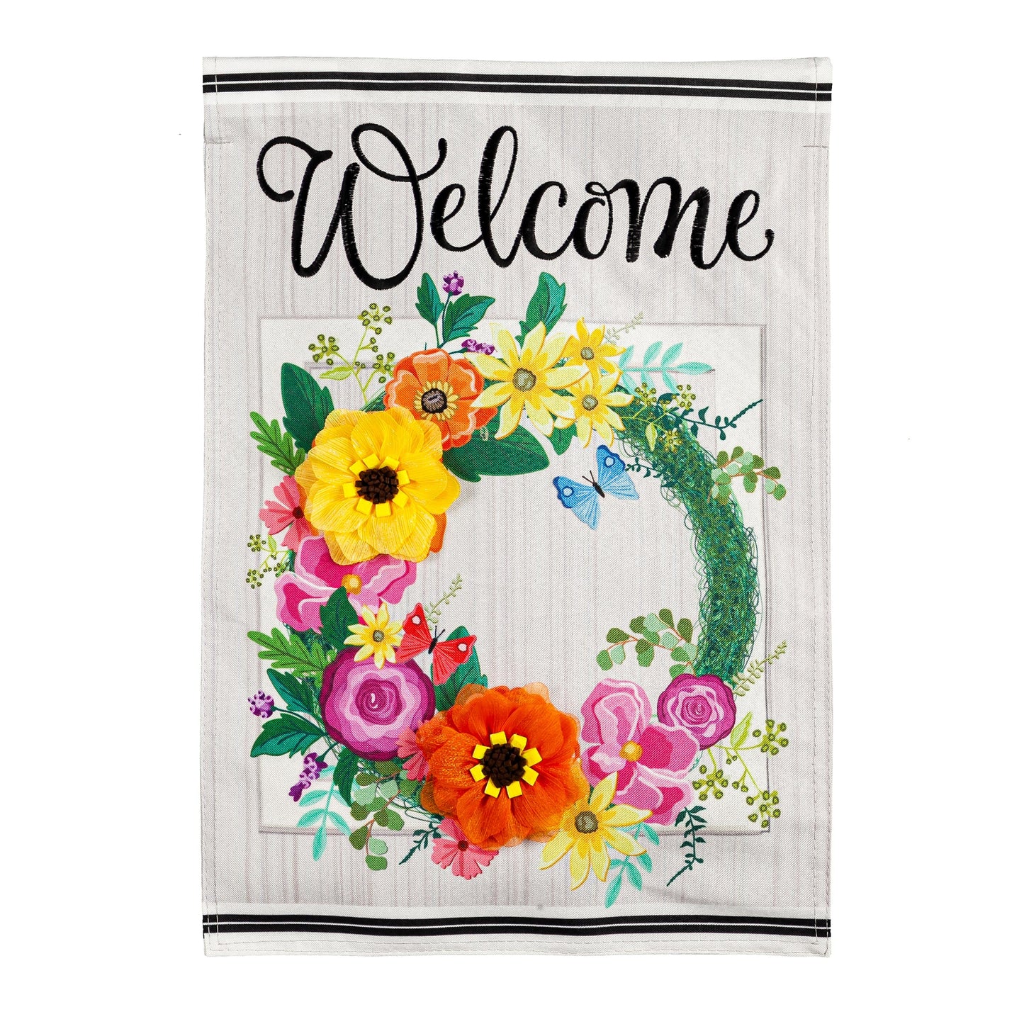 Floral Wreath Garden Linen Flag