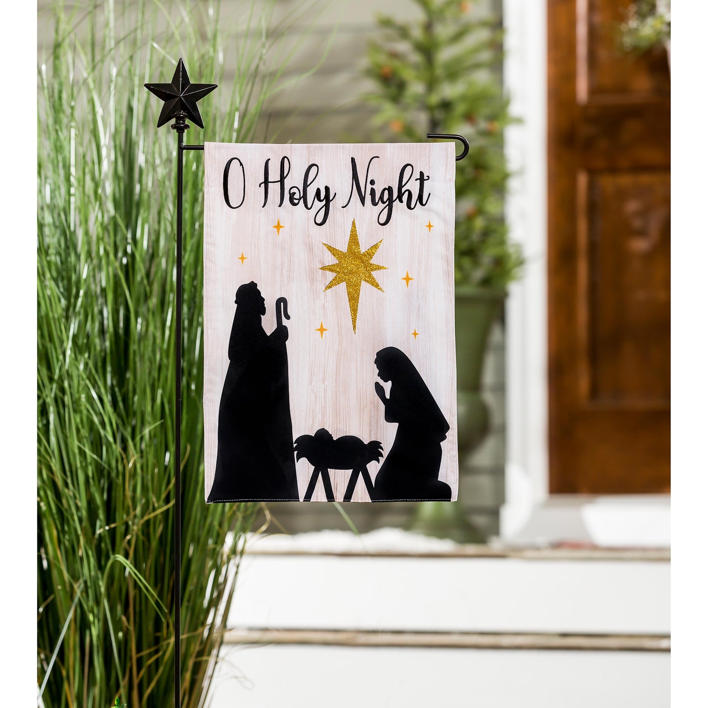 Nativity Silhouette Garden Linen Flag