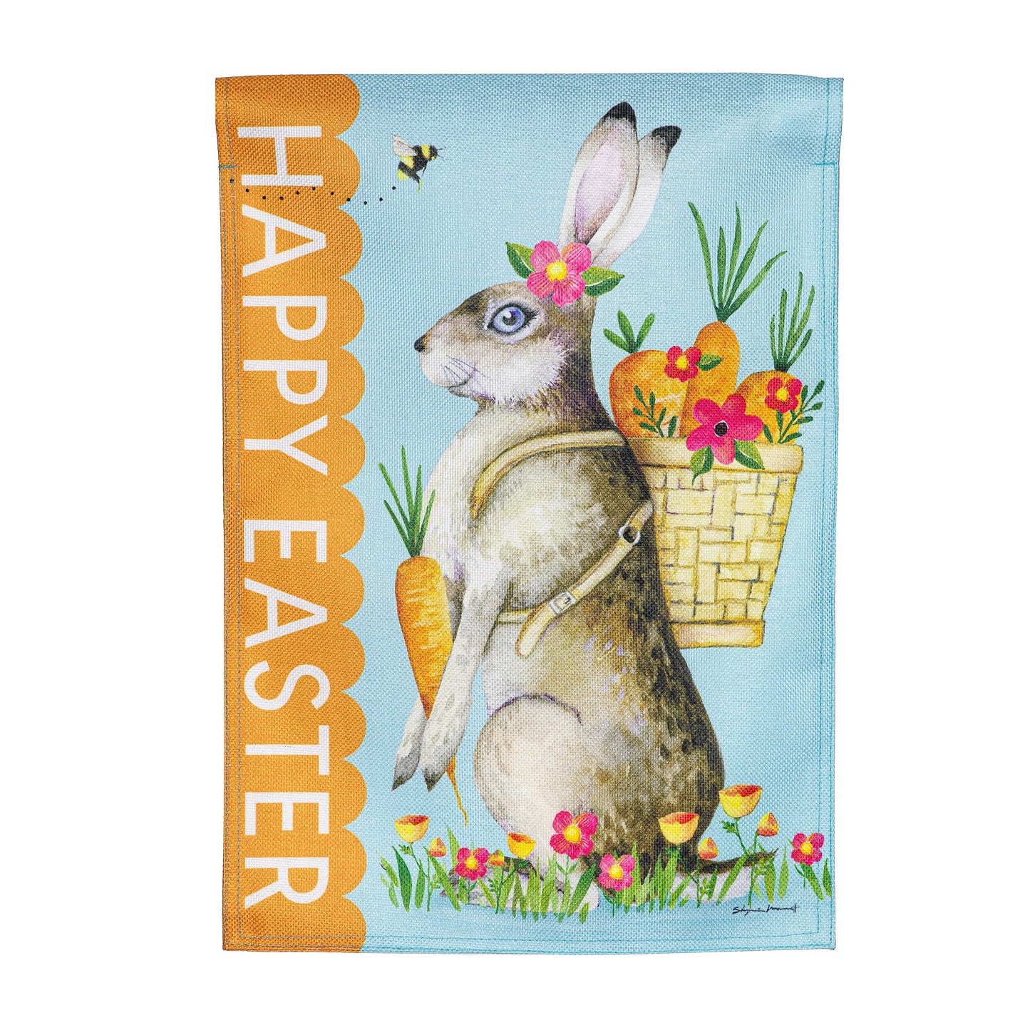 Happy Easter Bunny Burlap Garden Flag
