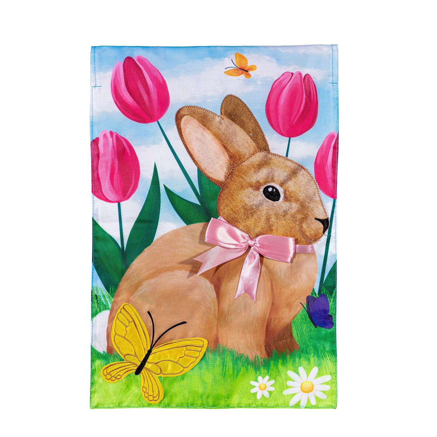Tulips and Bunny Friend Applique Garden Flag