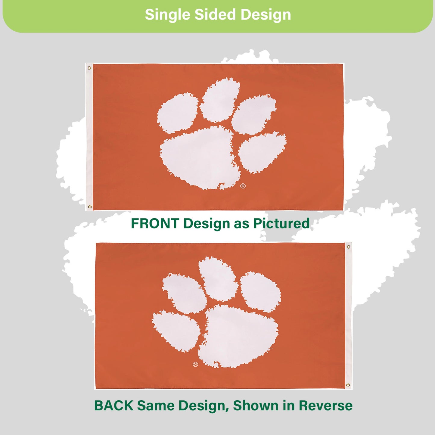 Clemson University Single Sided Estate Flag with 2 Grommets, 3'x5'