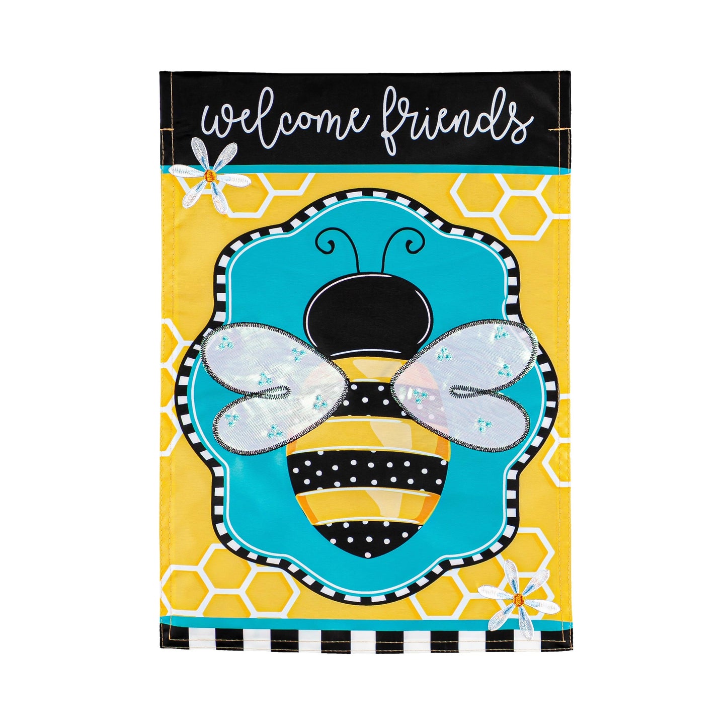 Buzzing Bee Welcome Garden Applique Flag