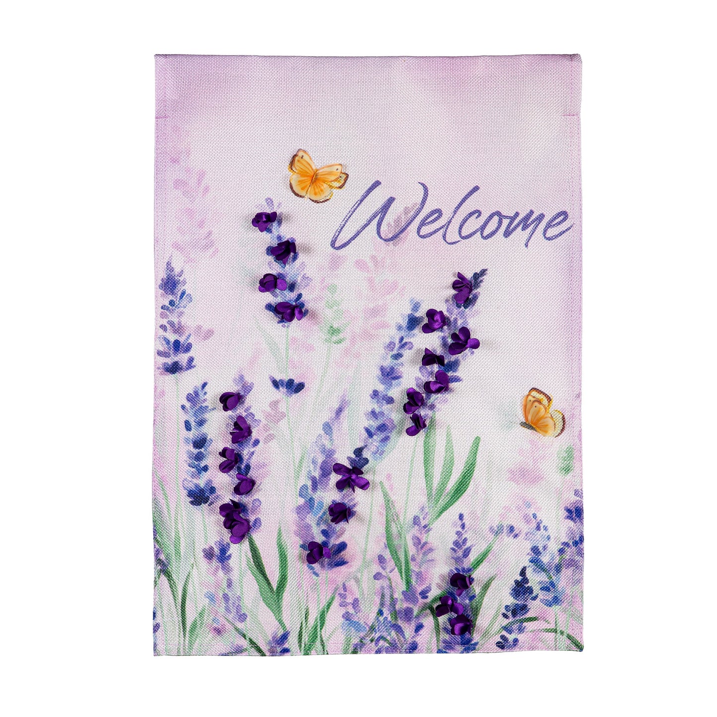 Hello Spring Lavender Burlap Garden Flag
