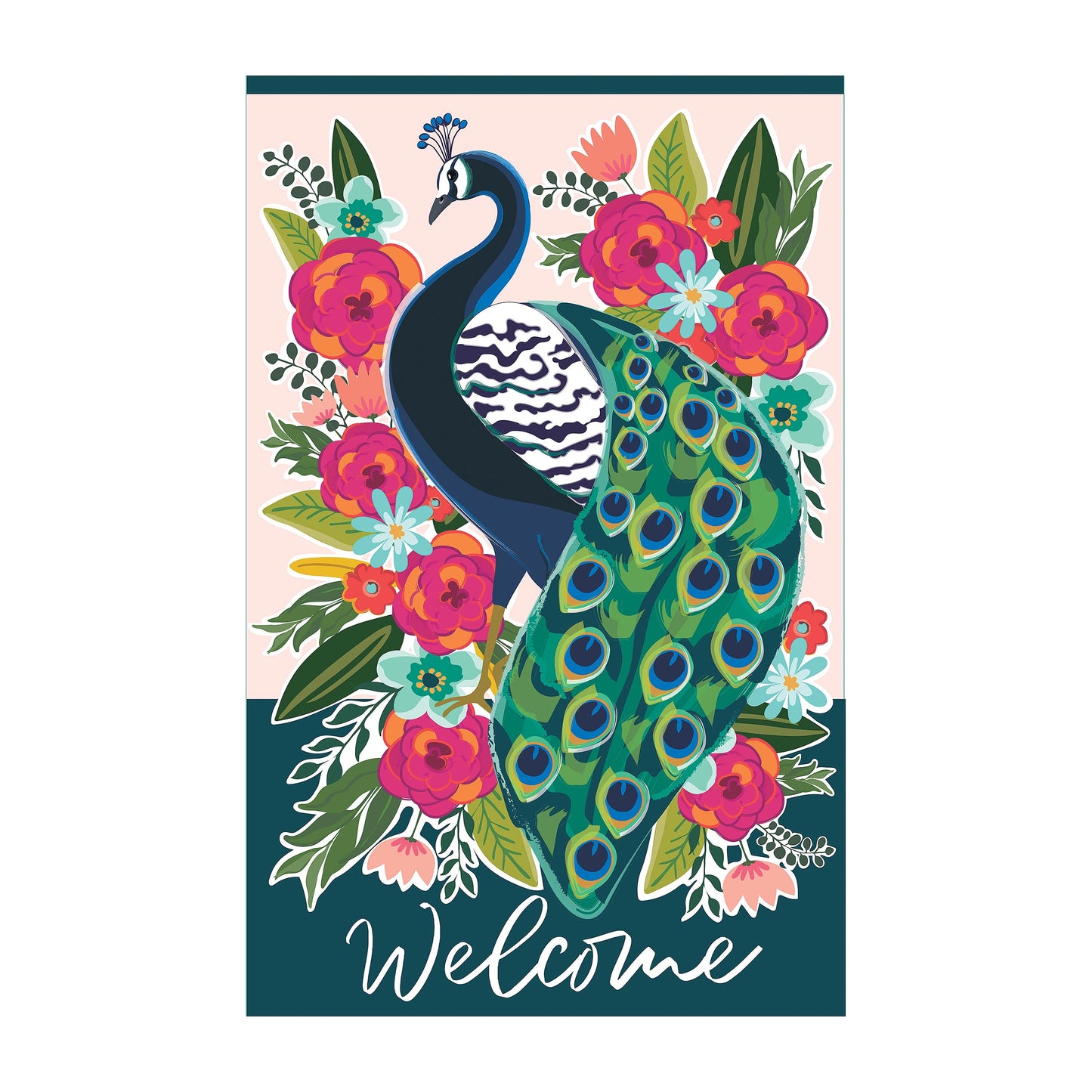 Floral Peacock Applique Garden Flag