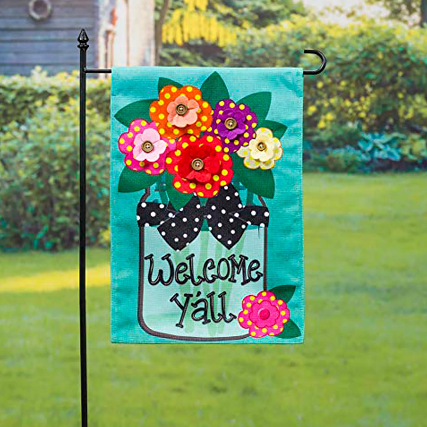 Welcome Y'all Burlap Garden Flag and Sassafras Mat Set (14B4181ECM+22001T+431272+43BM003)