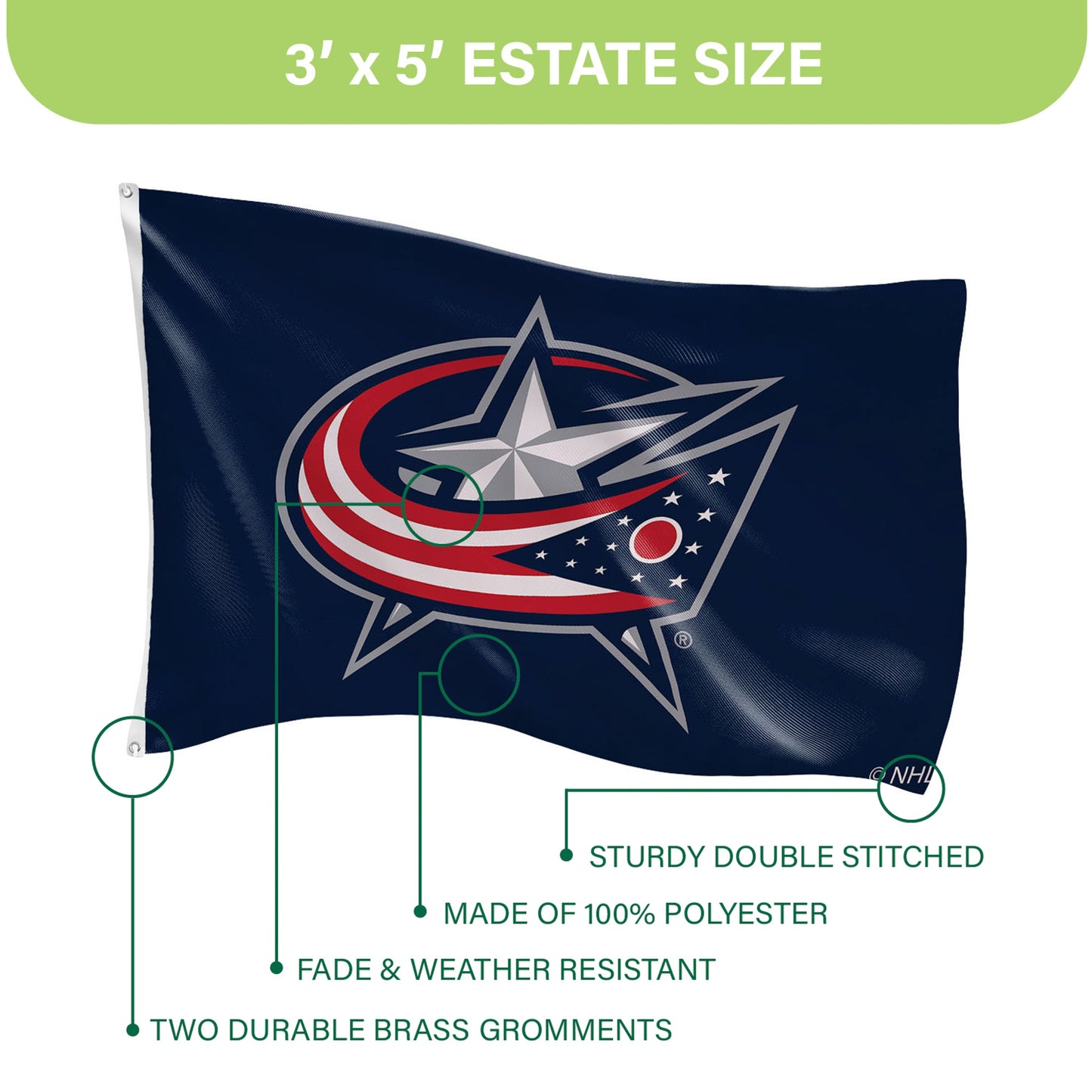 Columbus Blue Jackets Single Sided Flag w/ 2 Grommets, 3'x5'