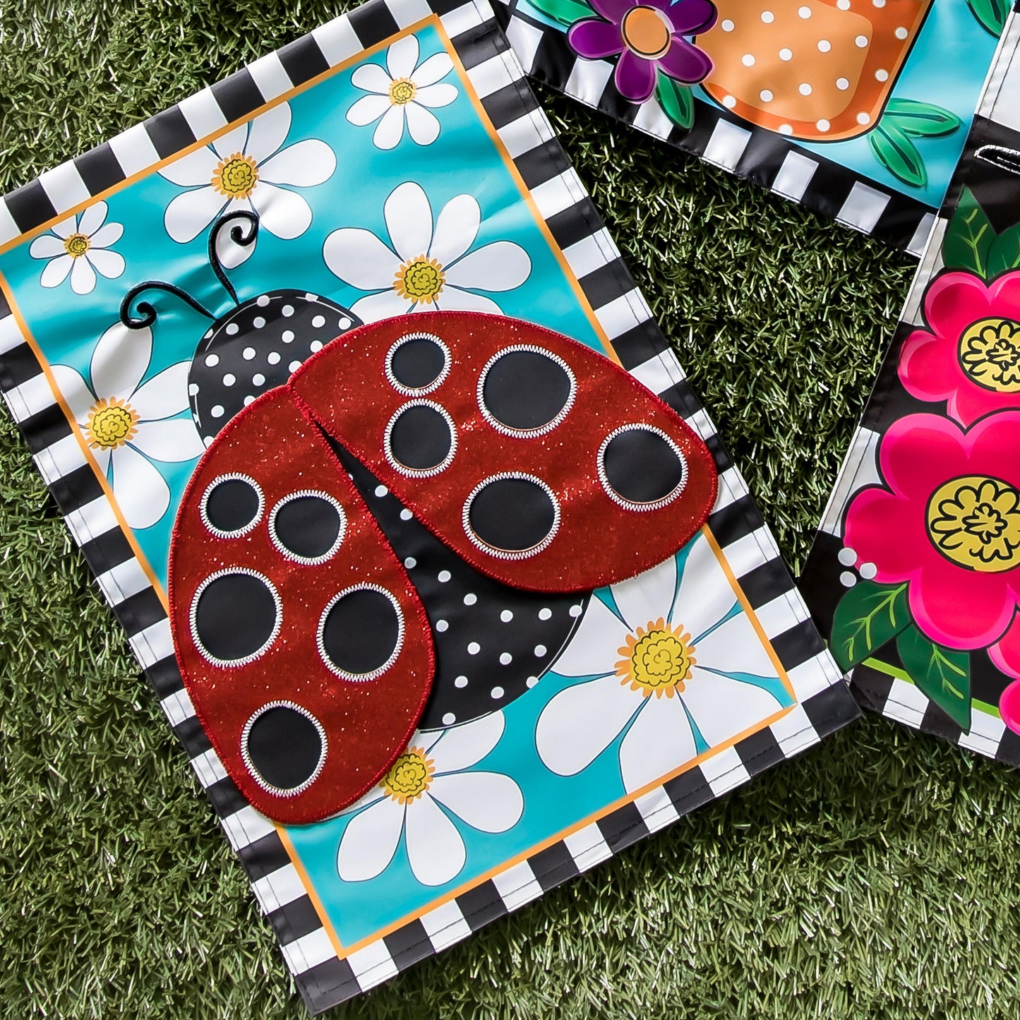 Ladybug with Daisies Garden Applique Flag